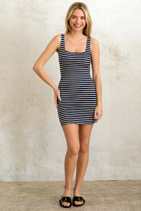 Navywhite Striped Square Neck Sleeveless Bodycon Tank Dress