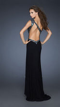 Black High Front Slit One Shoulder Beaded Jersey Long Dress