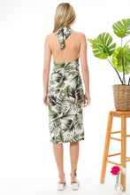 Offwhite Tropical Shirred Slit Cowl Neck Midi Dress