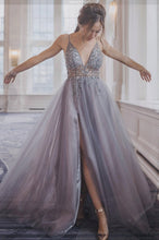 Smoky Blue Ophelia Bead Strap Tulle Gown