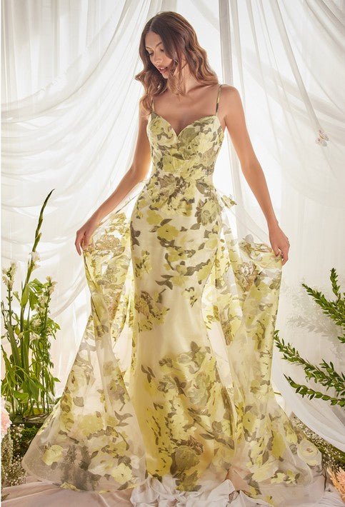 Printed Strape Long Prom Dress