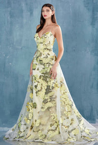 Printed Strape Long Prom Dress