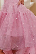 Pink Sequin High Low Hem Layered Mesh Bridesmaid Dress