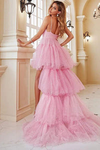 Pink Sequin High Low Hem Layered Mesh Bridesmaid Dress Aquarius Brand Pink Sequin High Low Hem Layered Mesh Bridesmaid Dress Aquarius Brand
