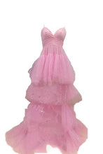 Pink Sequin High Low Hem Layered Mesh Bridesmaid Dress