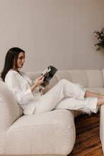 White Ostrich Feathers Pajama Pants Set