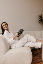 White Ostrich Feathers Pajama Pants Set