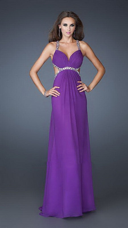 Purple Deep Sweetheart Neckline Beaded Trims Long Dress  Aquarius Brand