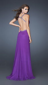 Purple Deep Sweetheart Neckline Beaded Trims Long Dress
