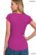 Lt Plum Baby Waffle Snap Button Cap Sleeve Top