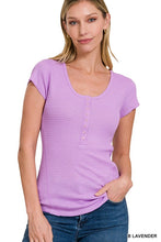 Lavender Baby Waffle Snap Button Cap Sleeve Top
