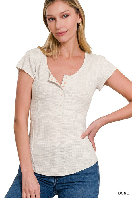 Bone Baby Waffle Snap Button Cap Sleeve Top