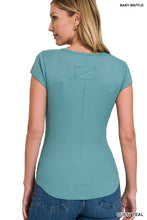Dusty Teal Baby Waffle Snap Button Cap Sleeve Top