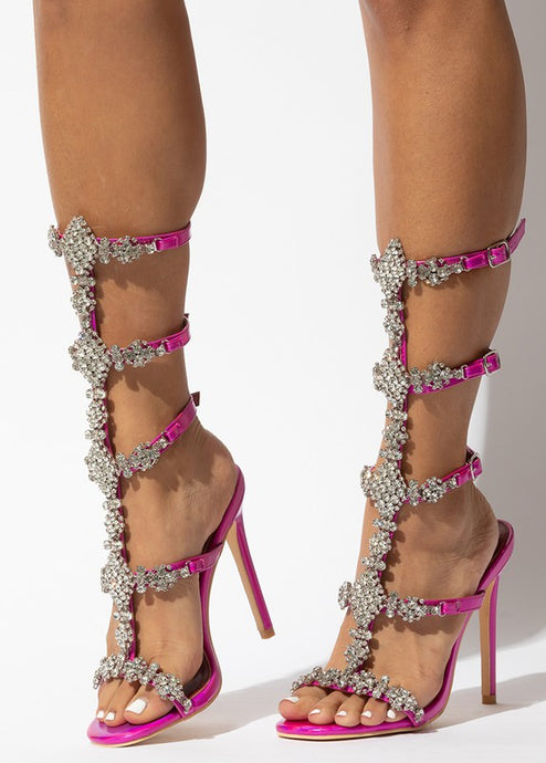 Hot Pink Heel Exotic Design Rhinestone Gladiator