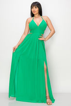 Green Maxi Dress Tie Neck Double Tie/open Back Slit
