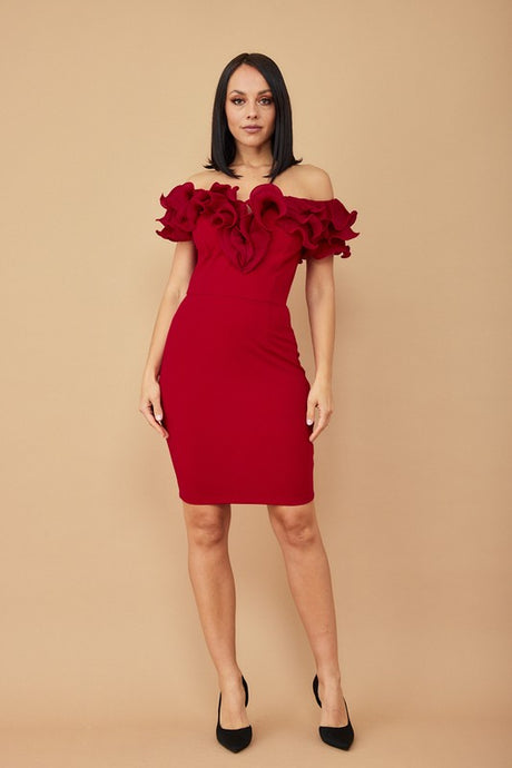 Red Ruffle Detailed Fashion Dress