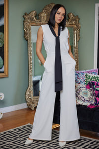 White/Black Color Block Woven Fashion Jumpsuit