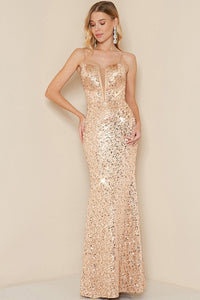 Rose Gold Sequin Maxi Dress With Lace Up Back