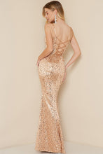 Rose Gold Sequin Maxi Dress With Lace Up Back
