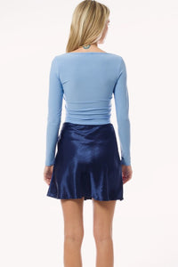 Blue Second Skin Square Neck Long Sleeve Crop Top