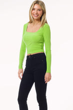 Green Second Skin Square Neck Long Sleeve Crop Top