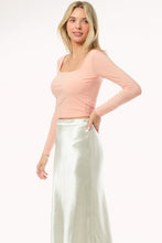 Peach Second Skin Square Neck Long Sleeve Crop Top