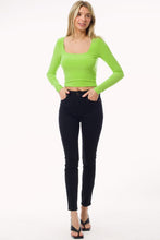 Green Second Skin Square Neck Long Sleeve Crop Top