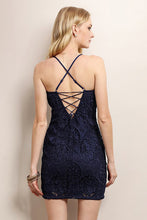 Navy Strap Big Flower Lace Cocktail Dress