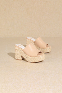 Nude Straw Natural Chunky Heel Sandals