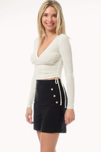 Offwhite Long Sleeve Ruched Side Drawstring Tie Top