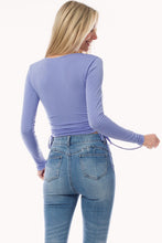 Blue Long Sleeve Ruched Side Drawstring Tie Top