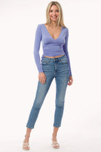 Blue Long Sleeve Ruched Side Drawstring Tie Top