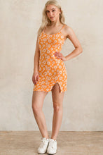 Orange Daisy Pattern Summer Split Hem Mini Dress