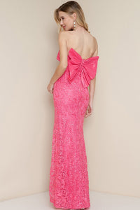 Pink Strapless Slit Side Bow Back Maxi Dress
