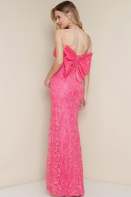 Pink Strapless Slit Side Bow Back Maxi Dress