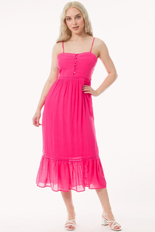 Fuchsia Sweetheart Neck Smocked Back Cami Sundress