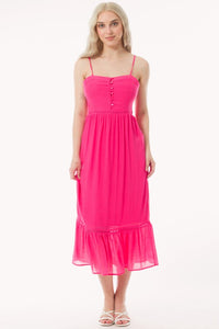 Fuchsia Sweetheart Neck Smocked Back Cami Sundress