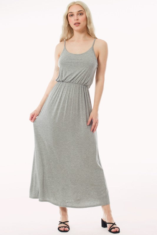 Grey Casual Elastic Waist Cami Knit Maxi Dress
