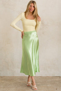 Light Green Satin Midi A Line Slip Skirt