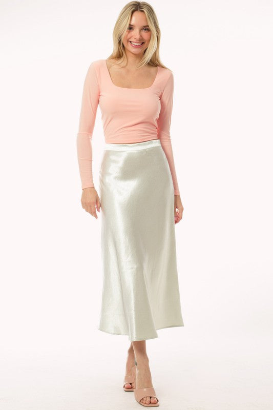 Graydawn Satin Midi A Line Slip Skirt