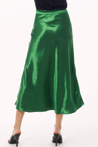 Green Satin Midi A Line Slip Skirt