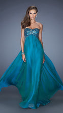 Teal Sequin Detailed Lace Bodice Chiffon Long Dress