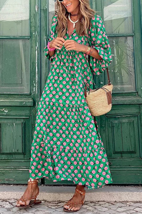 Green Printed Maxi Dress