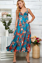 Teal Multi Ring Detailed Tiered Print Dress