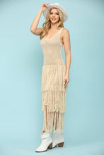 Natural Knit Layered Fringe Long Dress