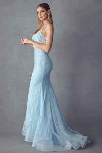 Baby Blue Embellished Lace Mermaid Dress