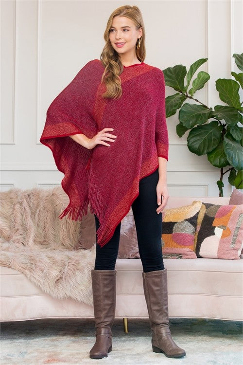 Red Two Tone Fringe Poncho