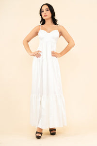 Off White Strech Satin Solid Back Open Long Dress