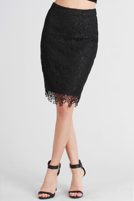 Black Lace Overlay Pencil Skirt