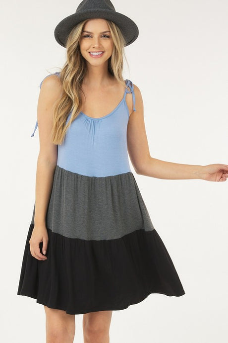 Charcoal Sleeveless Color Block Dress